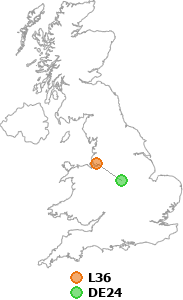 map showing distance between L36 and DE24