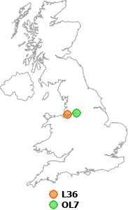map showing distance between L36 and OL7
