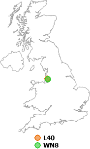 map showing distance between L40 and WN8