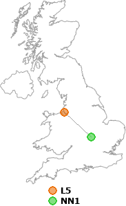 map showing distance between L5 and NN1