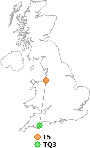 map showing distance between L5 and TQ3