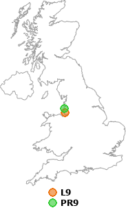 map showing distance between L9 and PR9