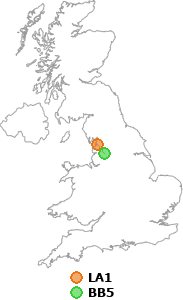 map showing distance between LA1 and BB5