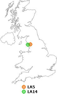 map showing distance between LA5 and LA14