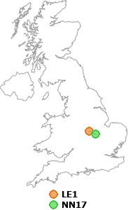 map showing distance between LE1 and NN17