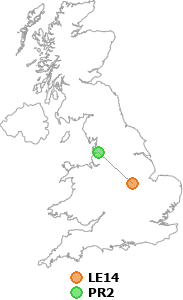 map showing distance between LE14 and PR2