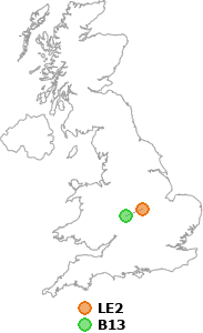 map showing distance between LE2 and B13