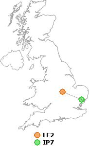 map showing distance between LE2 and IP7