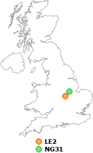 map showing distance between LE2 and NG31
