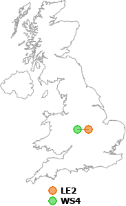 map showing distance between LE2 and WS4