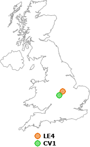 map showing distance between LE4 and CV1