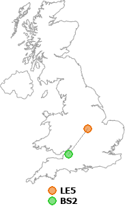 map showing distance between LE5 and BS2