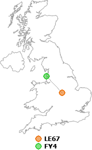 map showing distance between LE67 and FY4