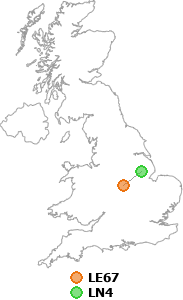 map showing distance between LE67 and LN4