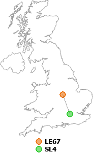 map showing distance between LE67 and SL4