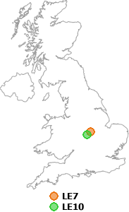 map showing distance between LE7 and LE10