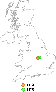 map showing distance between LE9 and LE5