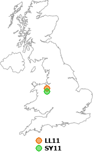 map showing distance between LL11 and SY11