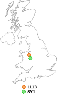 map showing distance between LL13 and SY1