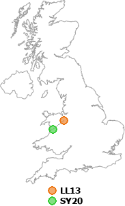 map showing distance between LL13 and SY20