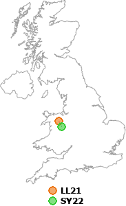 map showing distance between LL21 and SY22