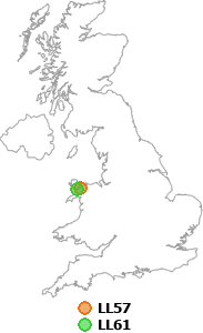 map showing distance between LL57 and LL61