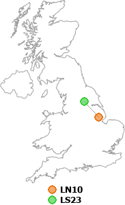 map showing distance between LN10 and LS23