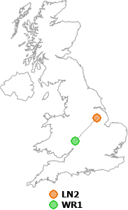 map showing distance between LN2 and WR1