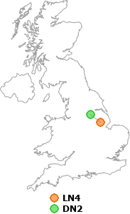 map showing distance between LN4 and DN2