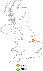 map showing distance between LN4 and NG3