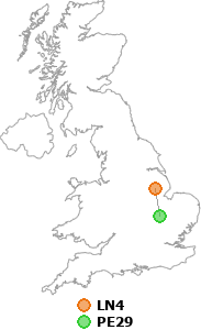 map showing distance between LN4 and PE29