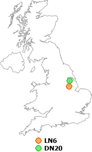 map showing distance between LN6 and DN20