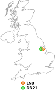 map showing distance between LN8 and DN21