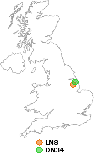 map showing distance between LN8 and DN34