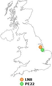 map showing distance between LN8 and PE22