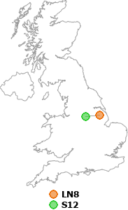 map showing distance between LN8 and S12