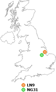 map showing distance between LN9 and NG31