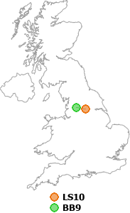 map showing distance between LS10 and BB9