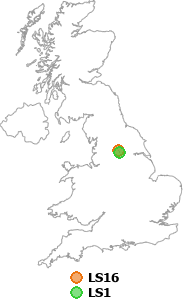 map showing distance between LS16 and LS1