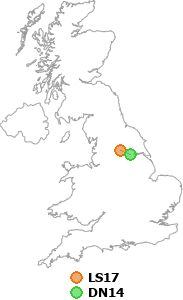 map showing distance between LS17 and DN14