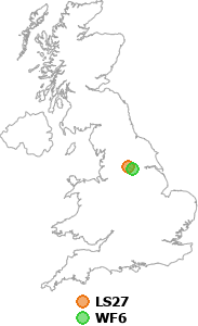 map showing distance between LS27 and WF6