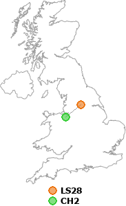 map showing distance between LS28 and CH2