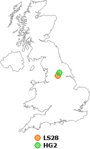 map showing distance between LS28 and HG2