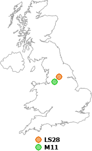 map showing distance between LS28 and M11