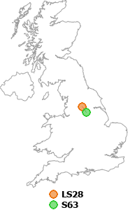 map showing distance between LS28 and S63