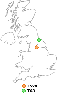 map showing distance between LS28 and TS3