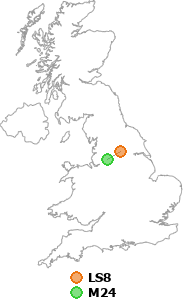 map showing distance between LS8 and M24