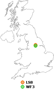 map showing distance between LS8 and WF3