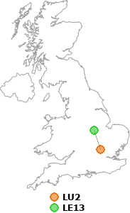 map showing distance between LU2 and LE13