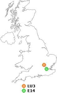 map showing distance between LU3 and E14